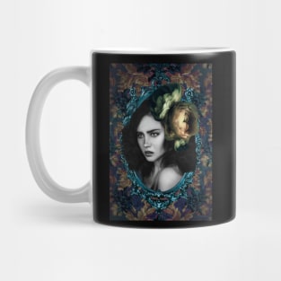 Digital Artwork Portrait Green Floral Vintage Fine Art Mug